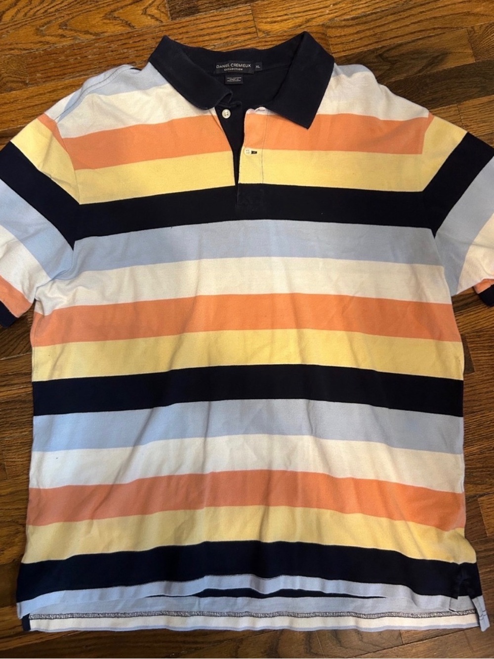 Daniel Cremieux Multicolor Horizontal Stripe Polo — Navy Collar